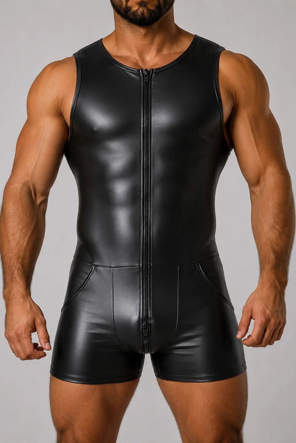 Zip-Singlet with Side Pockets. Black PU Leather - NSG151-Y1 1 - www.maskulo.berlin Local City Store