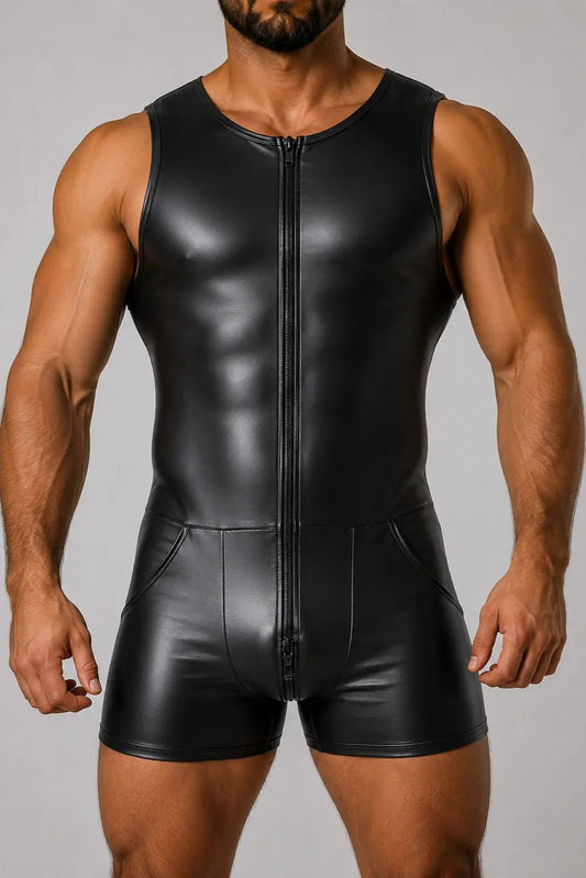 Zip-Singlet with Side Pockets. Black PU Leather - NSG151-Y1 - www.maskulo.berlin - Local store